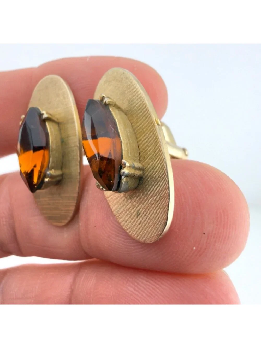 Vintage Swank Cufflinks Set of 3 Gold Tone Stone Glass Mid Century